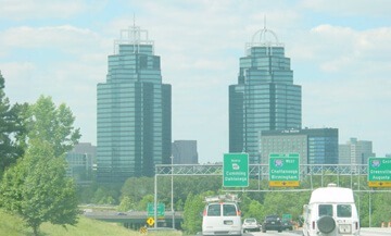 Photo of downtown Sandy Springs, GA; towers