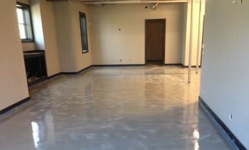 Blue epoxy flooring installed in a business center office; 3rd floor.