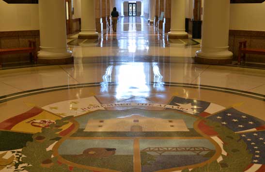 professional epoxy flooring with logo embed in city hall building