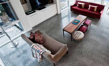 gray flake residential epoxy flooring in living room